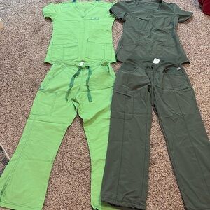 Bundle of two pair of green scrubs, wonder, flex, Cherokee